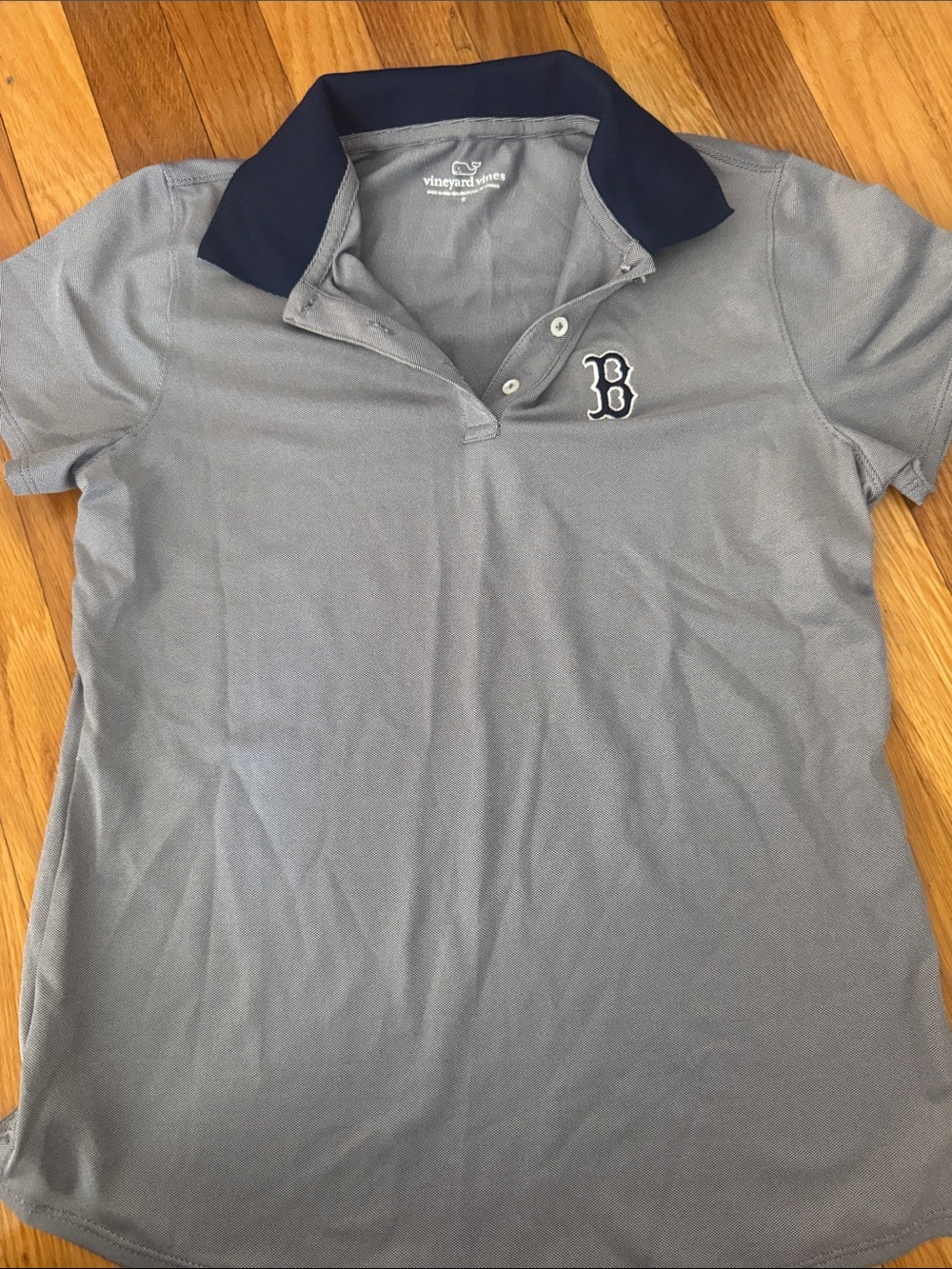 Vineyard Vines Light Gray Polo with Navy Collar and Embroidered B Patch